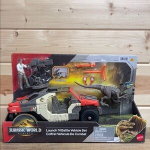 Mattel Jurassic World Launch 'N Battle Vehicle Set - Red, Gray, Cream